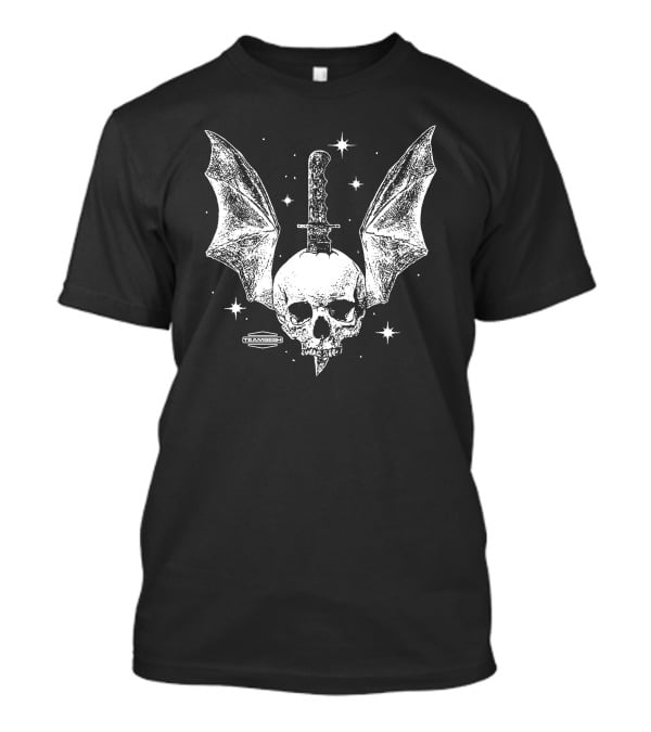 Teamsesh Skull With Bat Wings And Knife Starry Background T-Shirt