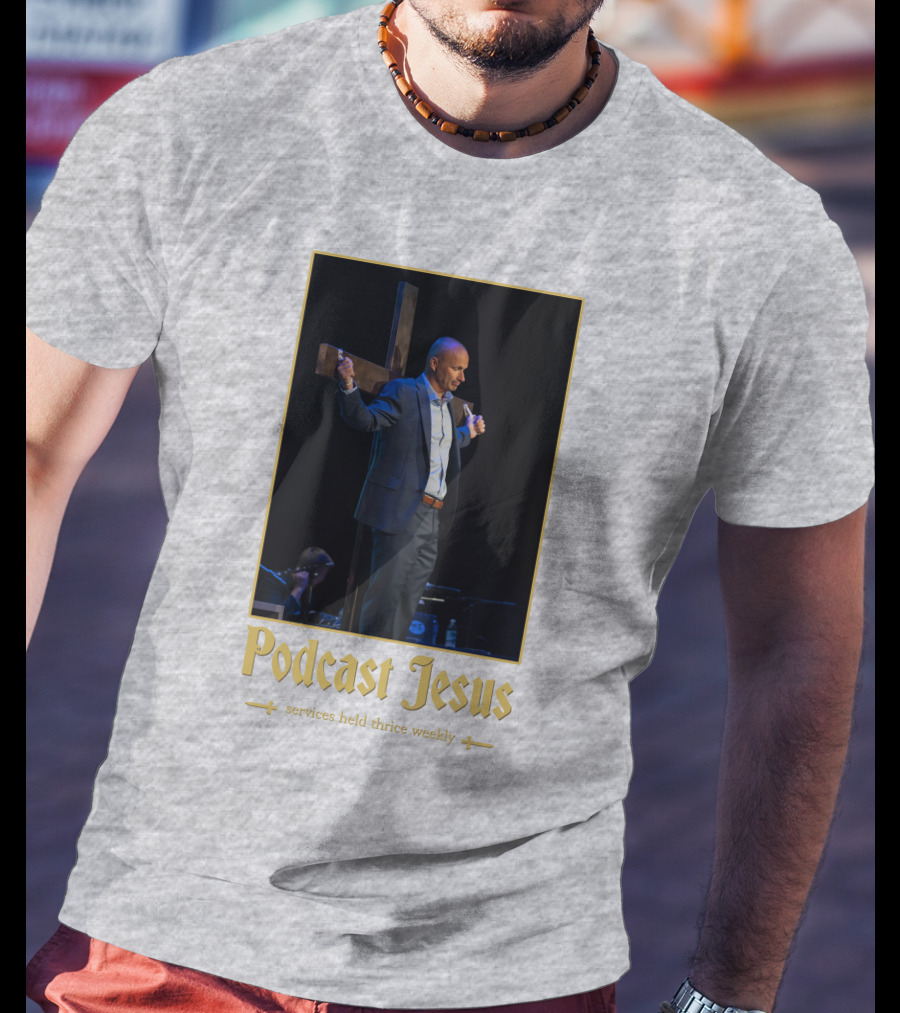 Podcast Jesus Services Held Thrice Weekly Speaker With Cross Image T-Shirt