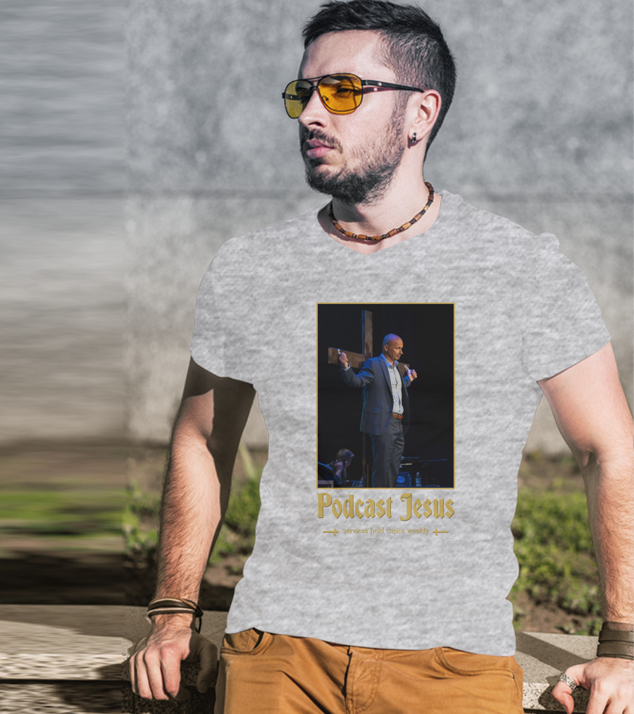 Podcast Jesus Services Held Thrice Weekly Speaker With Cross Image T-Shirt