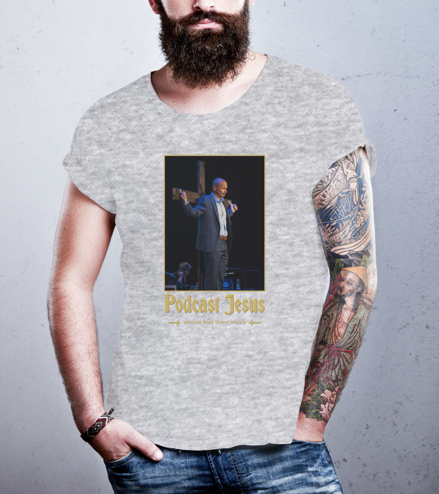 Podcast Jesus Services Held Thrice Weekly Speaker With Cross Image T-Shirt