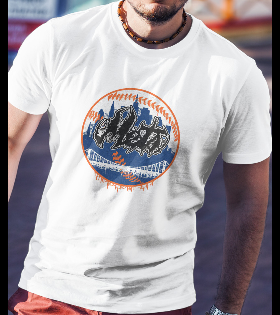 New York Mets Deathcore Baseball Skyline T-Shirt