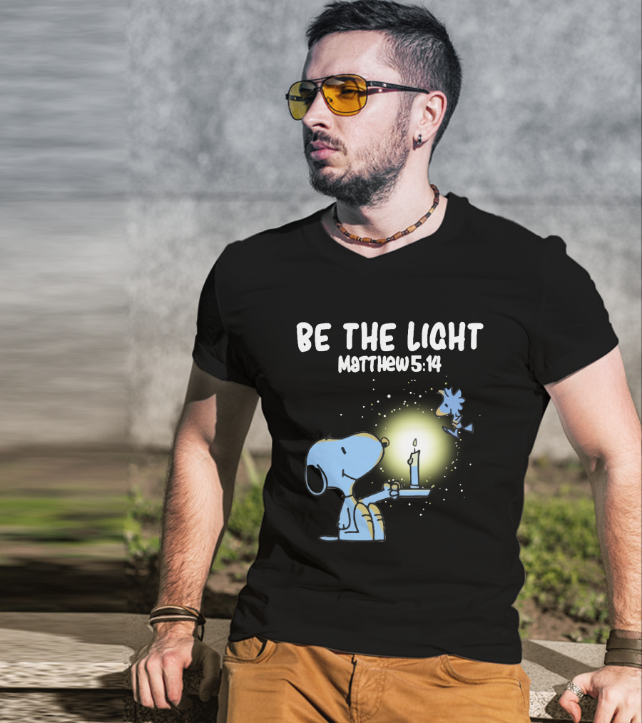 Be The Light Matthew 5:14 Snoopy Holding Candle Woodstock T-Shirt