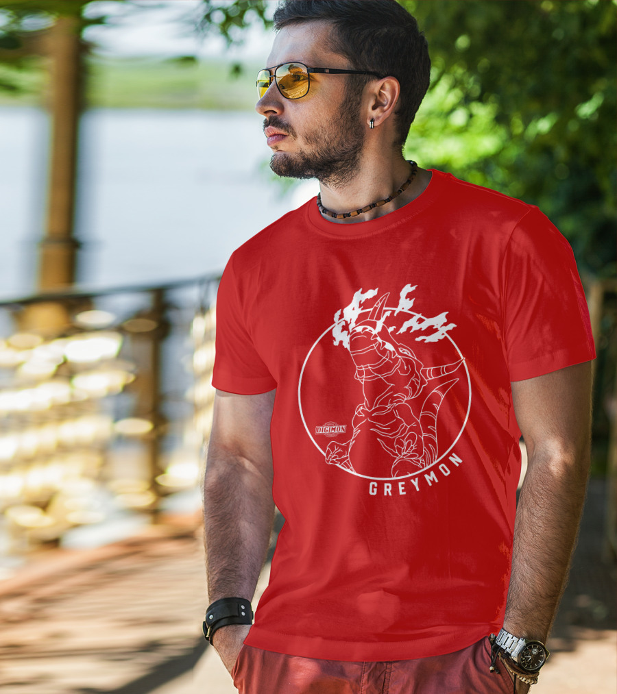 Digimon Greymon White Outline Red Circle T-Shirt