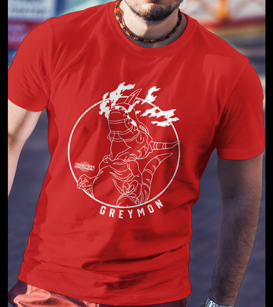 Digimon Greymon White Outline Red Circle T-Shirt