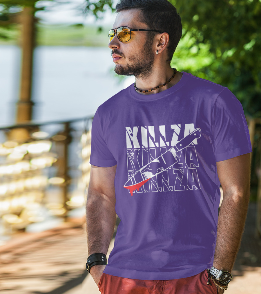 Killza Knife Graphic With Bold Repeated Text T-Shirt