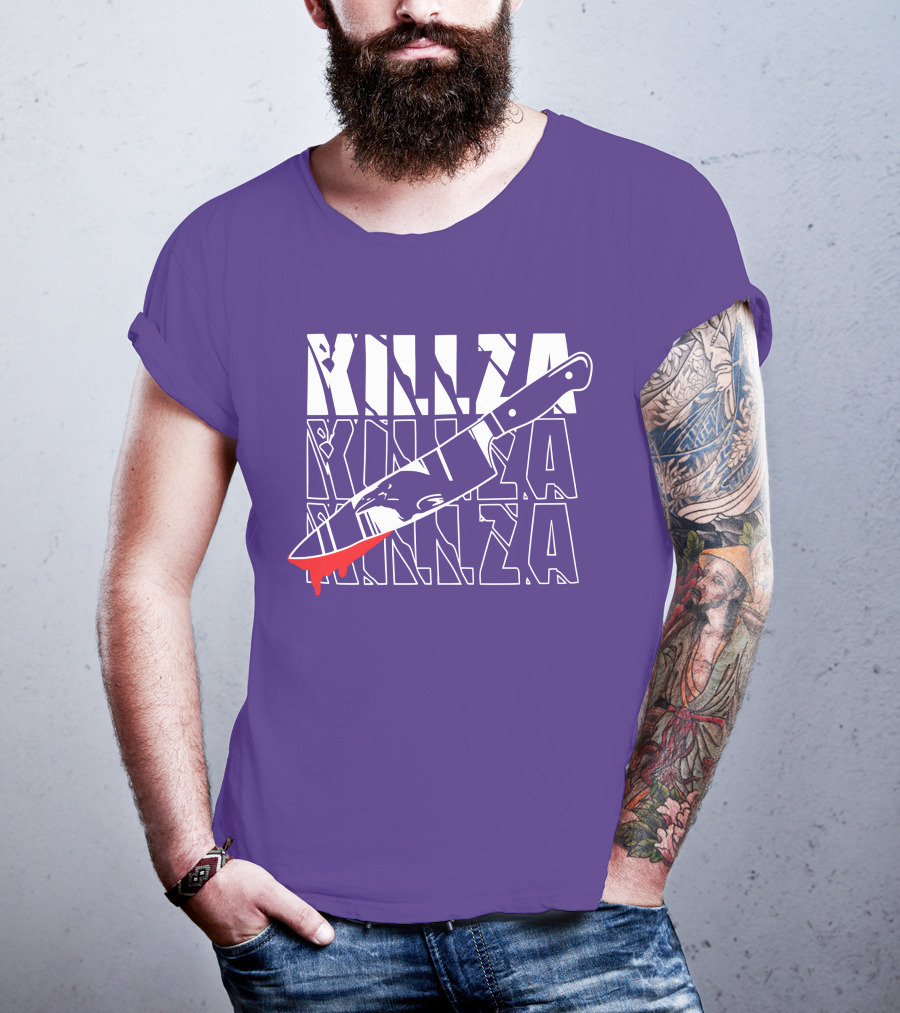 Killza Knife Graphic With Bold Repeated Text T-Shirt
