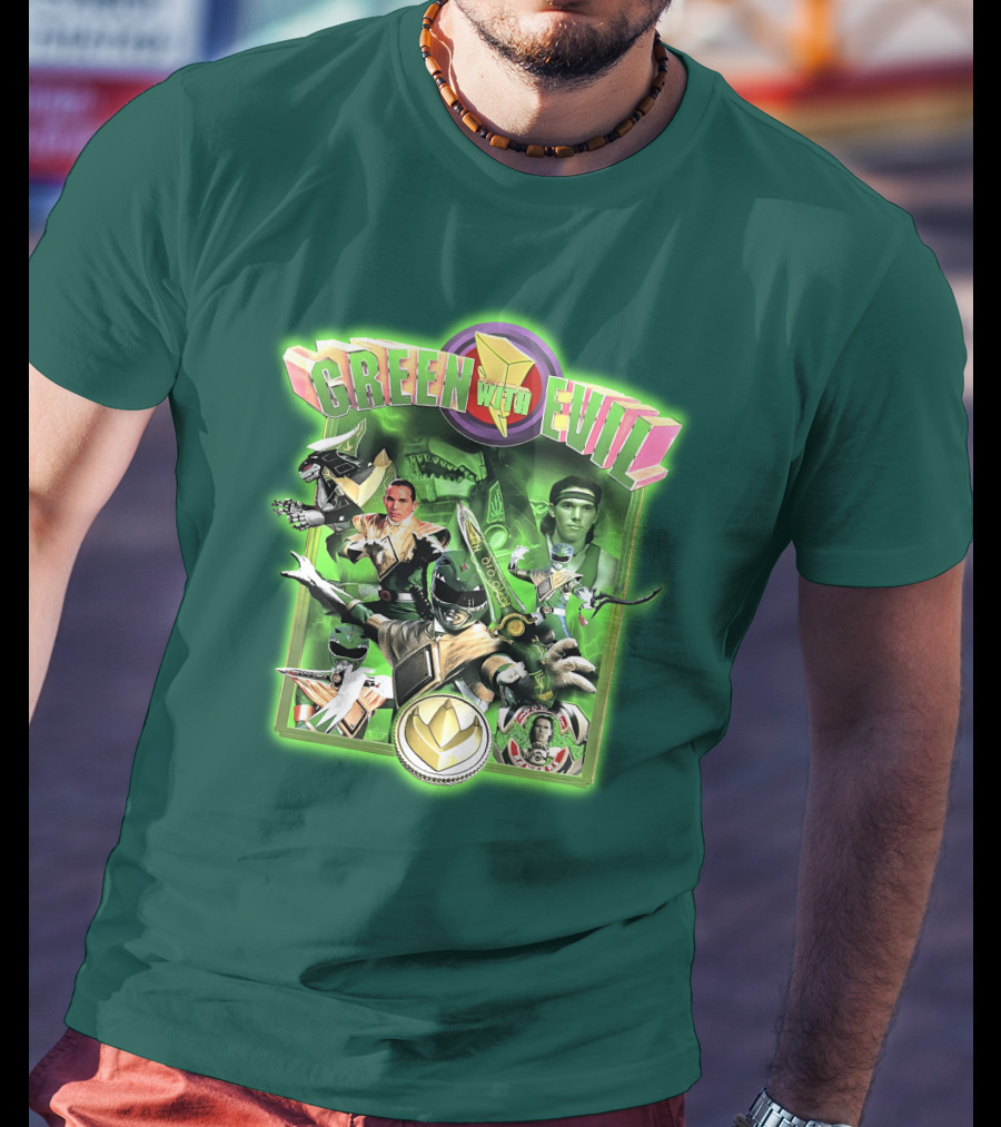 Green With Evil Mighty Morphin Power Rangers Iconic Characters And Symbols T-Shirt