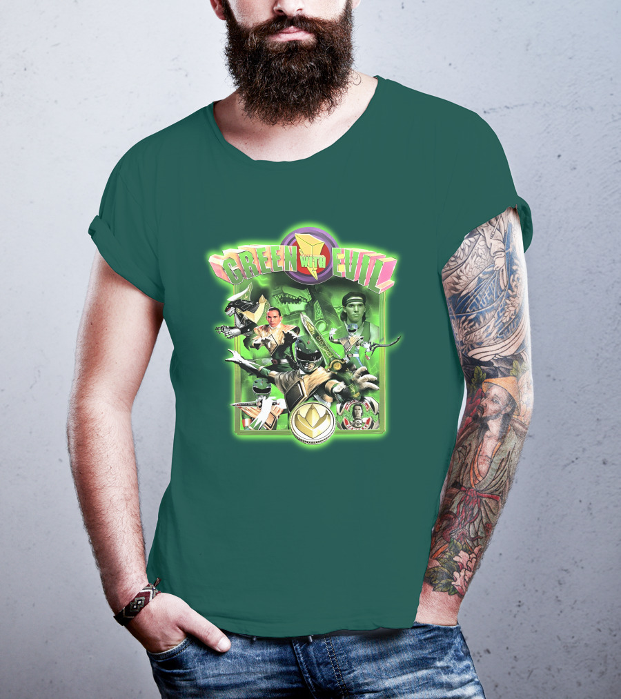 Green With Evil Mighty Morphin Power Rangers Iconic Characters And Symbols T-Shirt