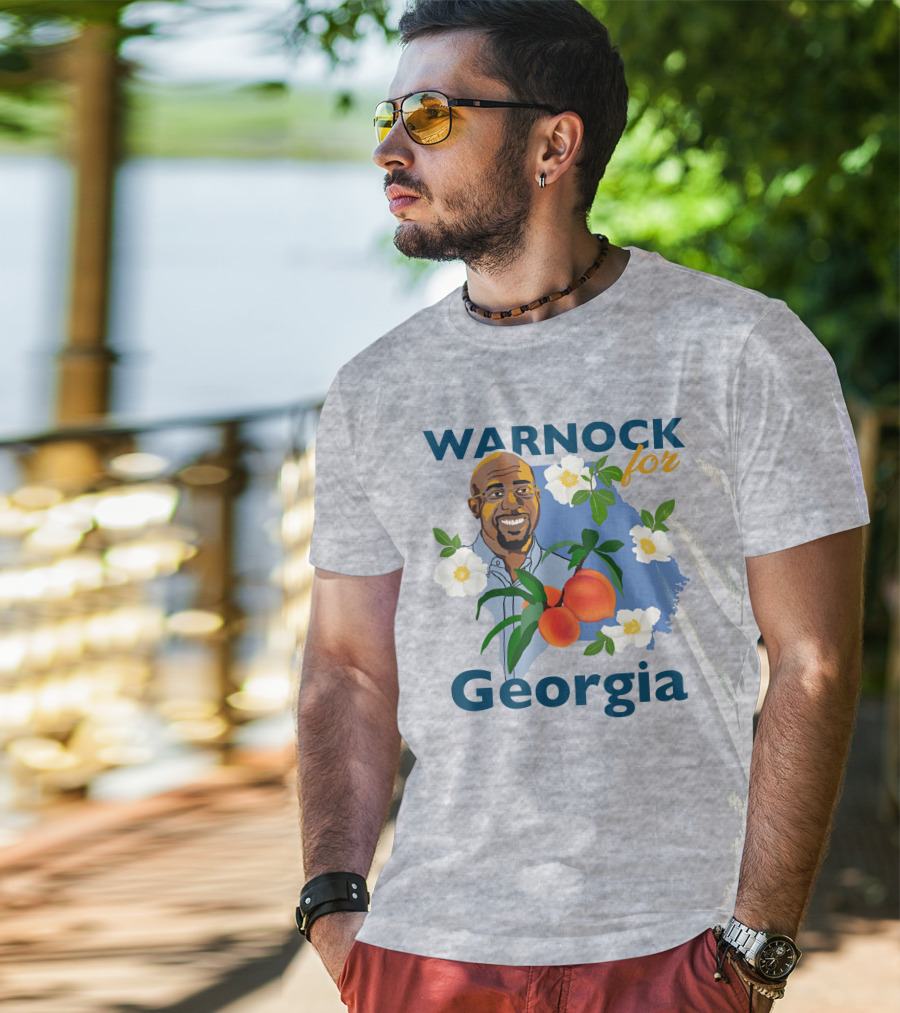 Warnock For Georgia Illustration With Flowers And Peaches T-Shirt