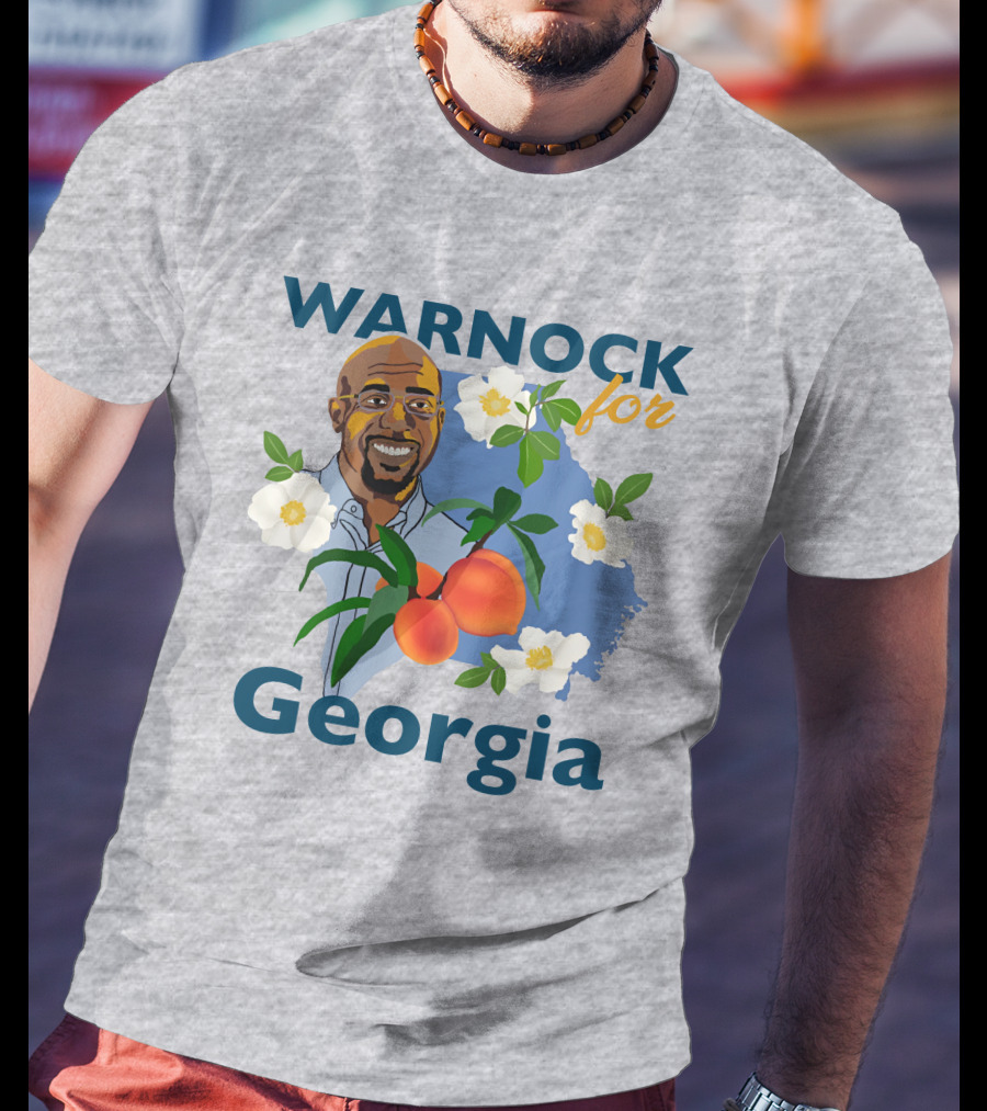 Warnock For Georgia Illustration With Flowers And Peaches T-Shirt