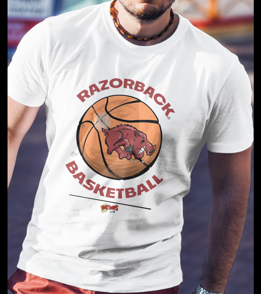 Razorback Basketball Hogtoons Basketball With Razorback Pig T-Shirt