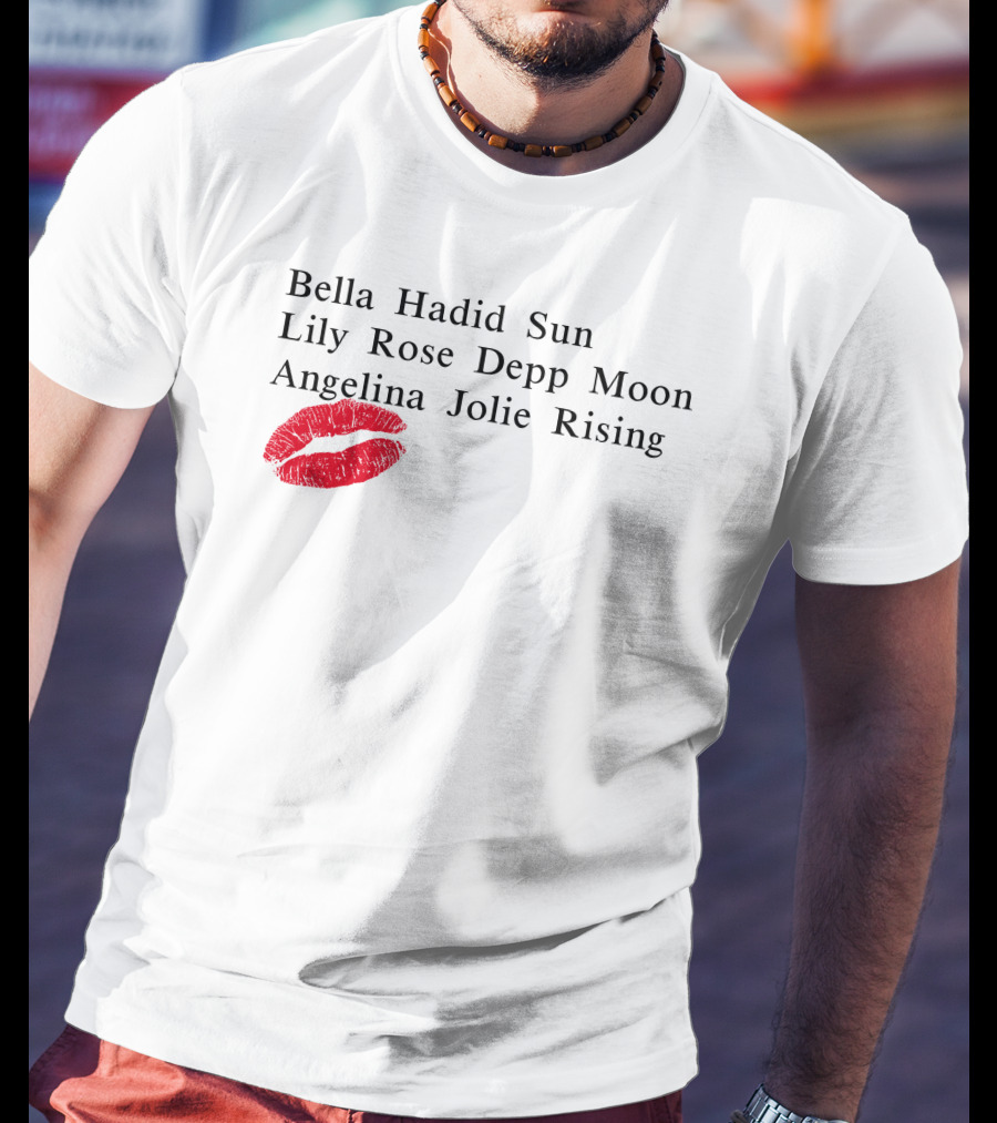 Bella Hadid Sun Lily Rose Depp Moon Angelina Jolie Rising Red Lip Print T-Shirt