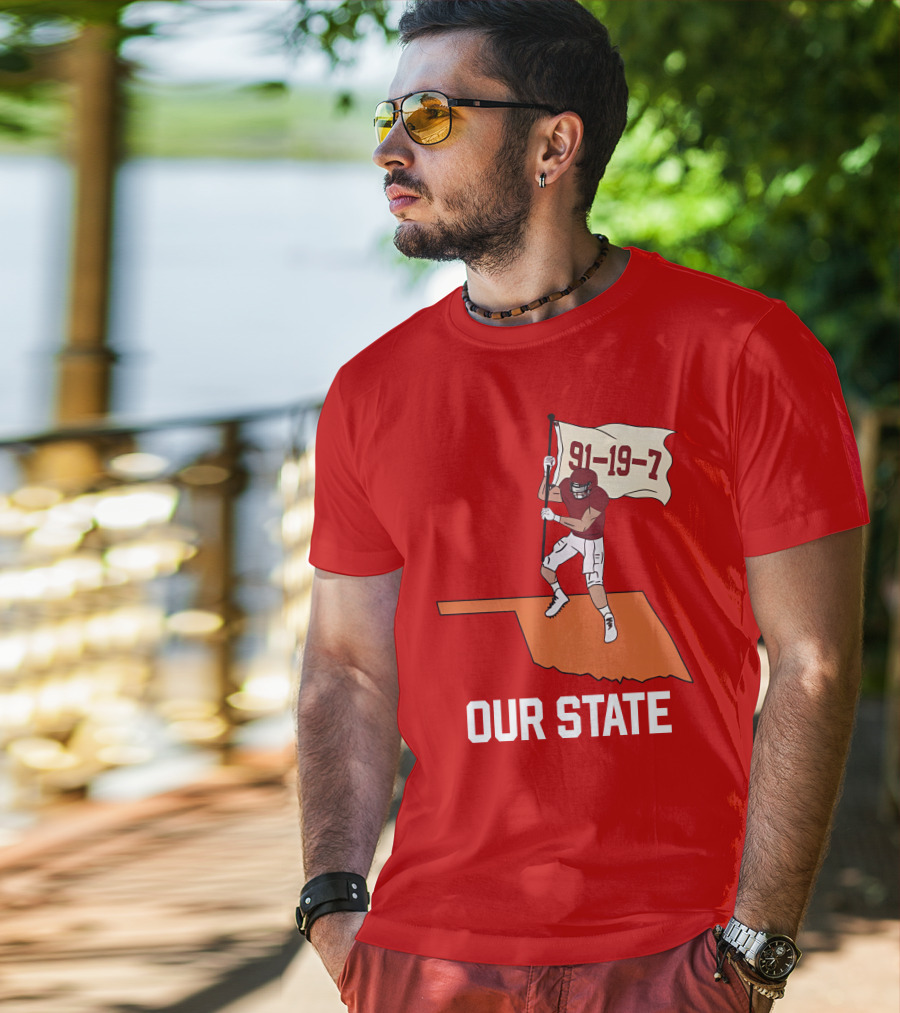 Our State 91-19-7 Football Player Flag Oklahoma T-Shirt