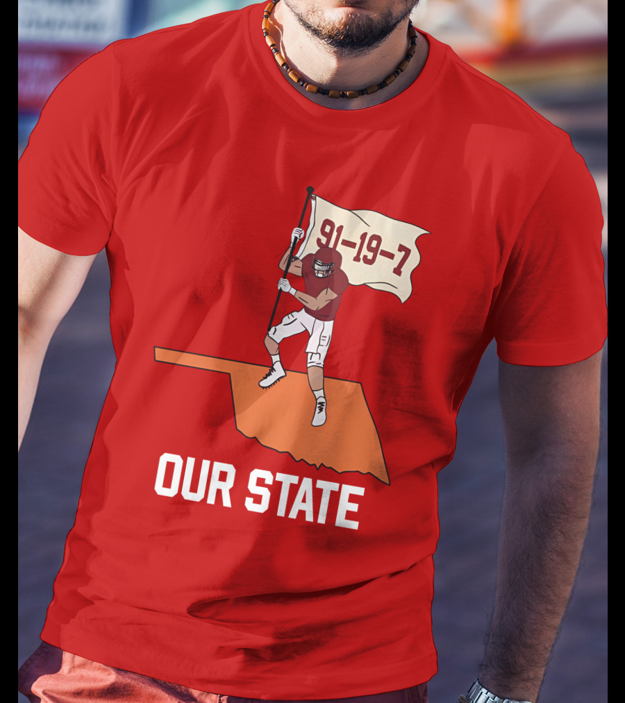 Our State 91-19-7 Football Player Flag Oklahoma T-Shirt