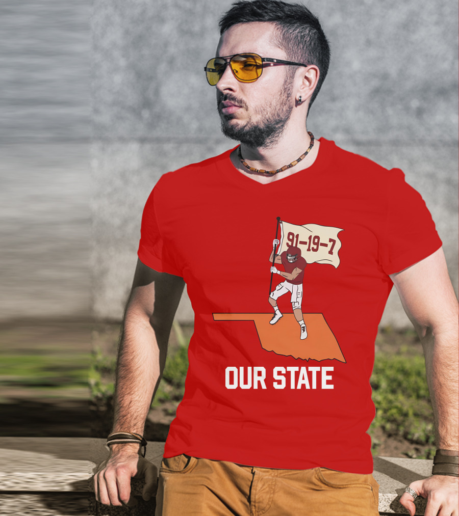 Our State 91-19-7 Football Player Flag Oklahoma T-Shirt