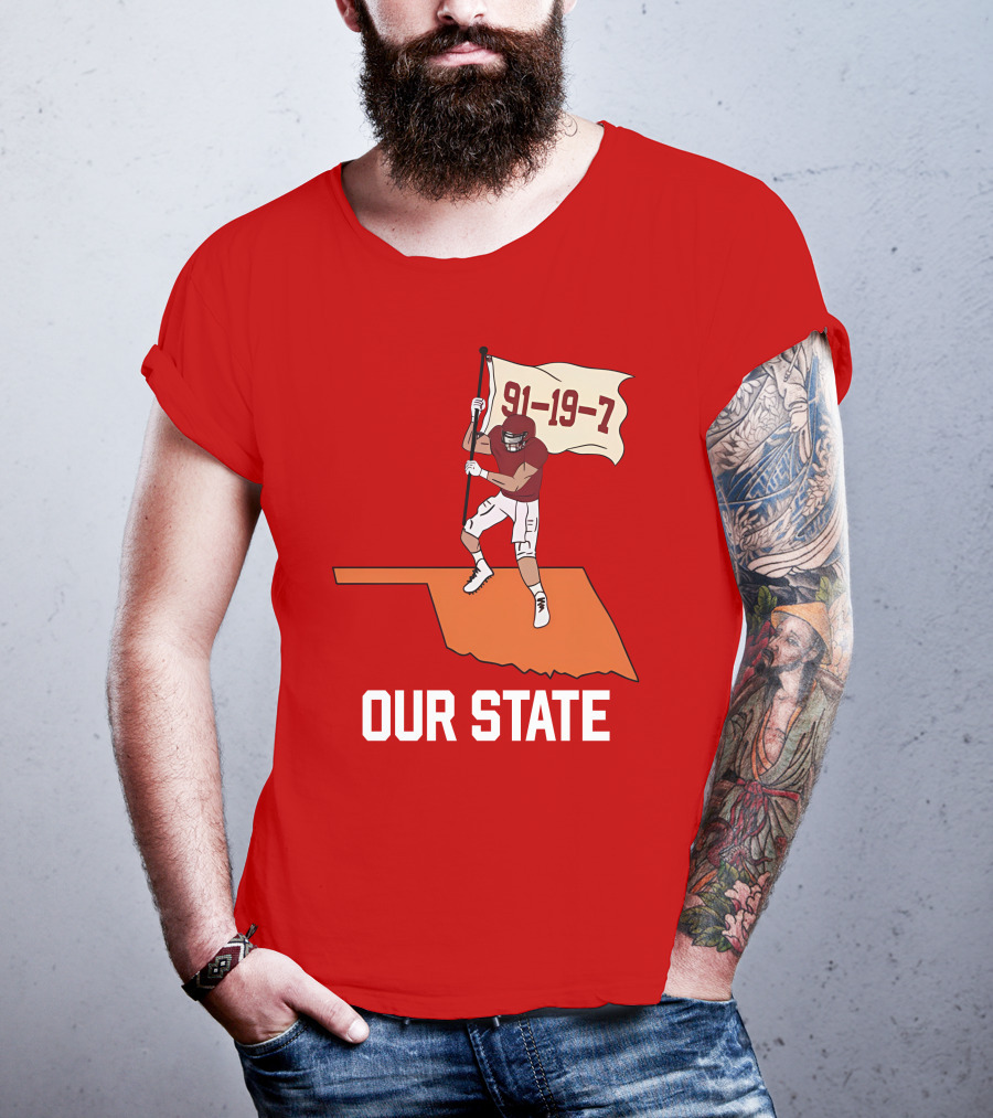 Our State 91-19-7 Football Player Flag Oklahoma T-Shirt