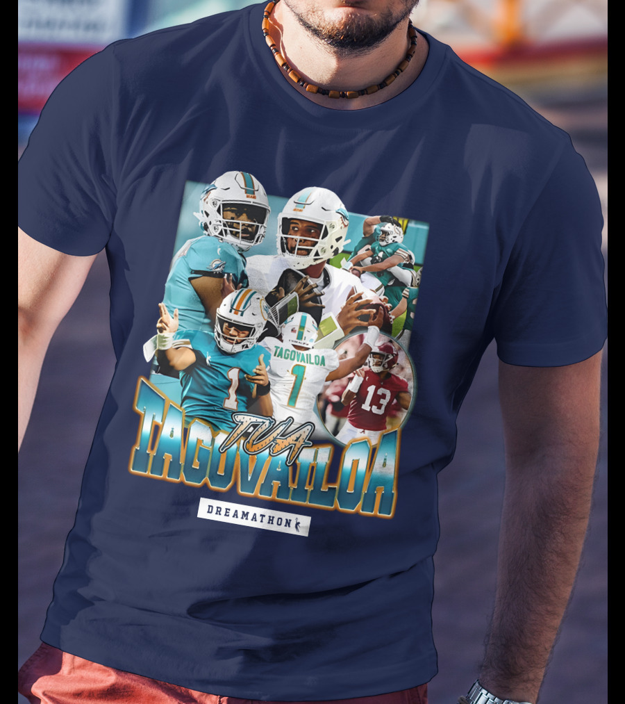 Dreamathon Tua Tagovailoa Collage Football Action T-Shirt