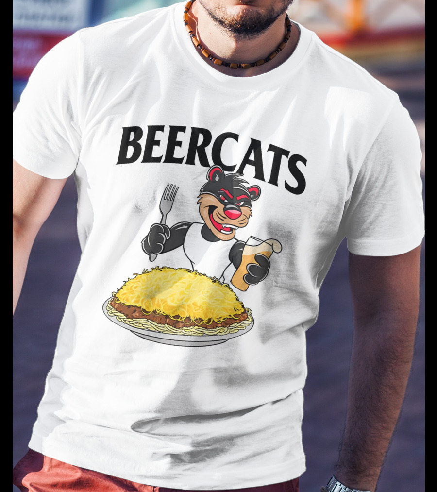 Beercats Bear With Fork Beer And Spaghetti Plate T-Shirt