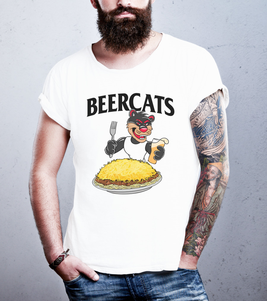 Beercats Bear With Fork Beer And Spaghetti Plate T-Shirt