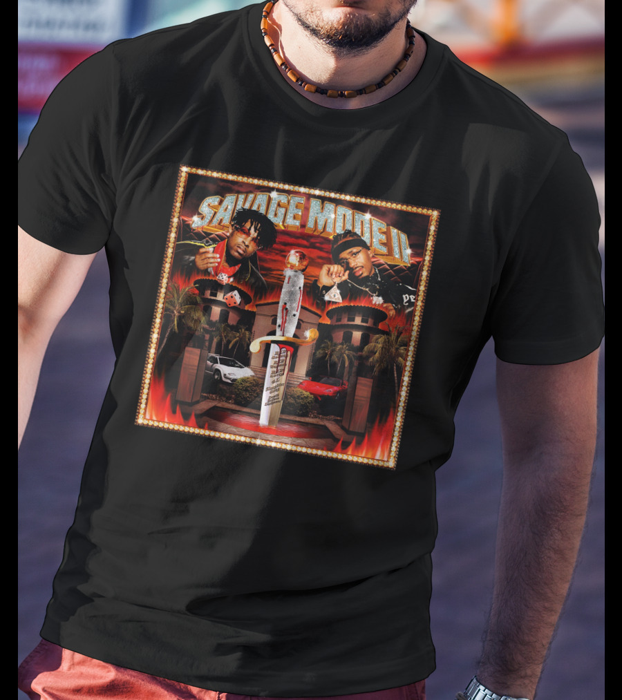 SAVAGE MODE II Knife Car Mansion Flames T-Shirt