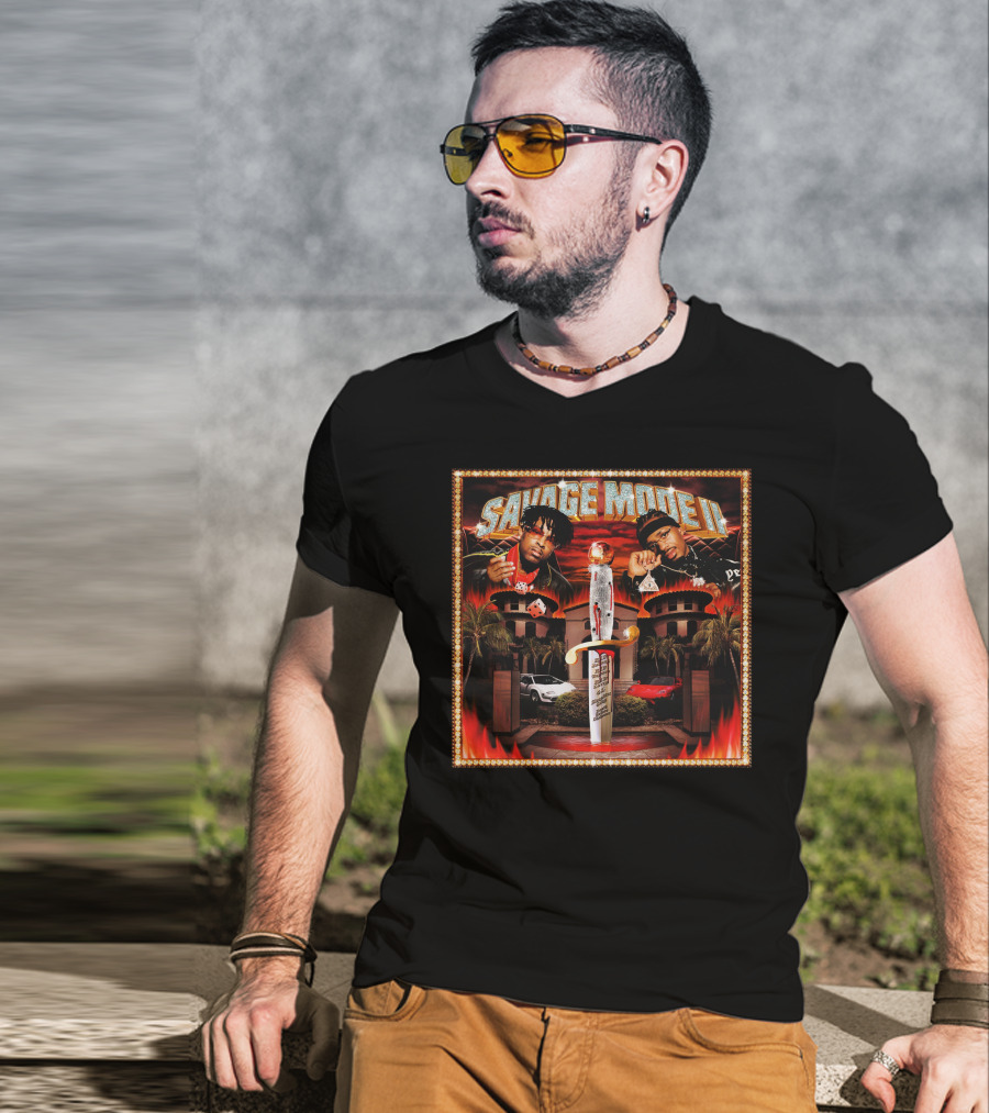 SAVAGE MODE II Knife Car Mansion Flames T-Shirt