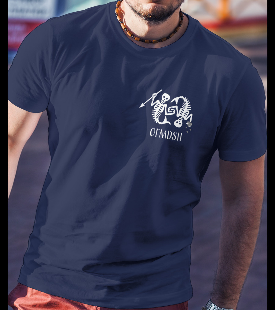 Samba Schutte Wearing OFMDSII Skeleton Arrow Design Navy T-Shirt