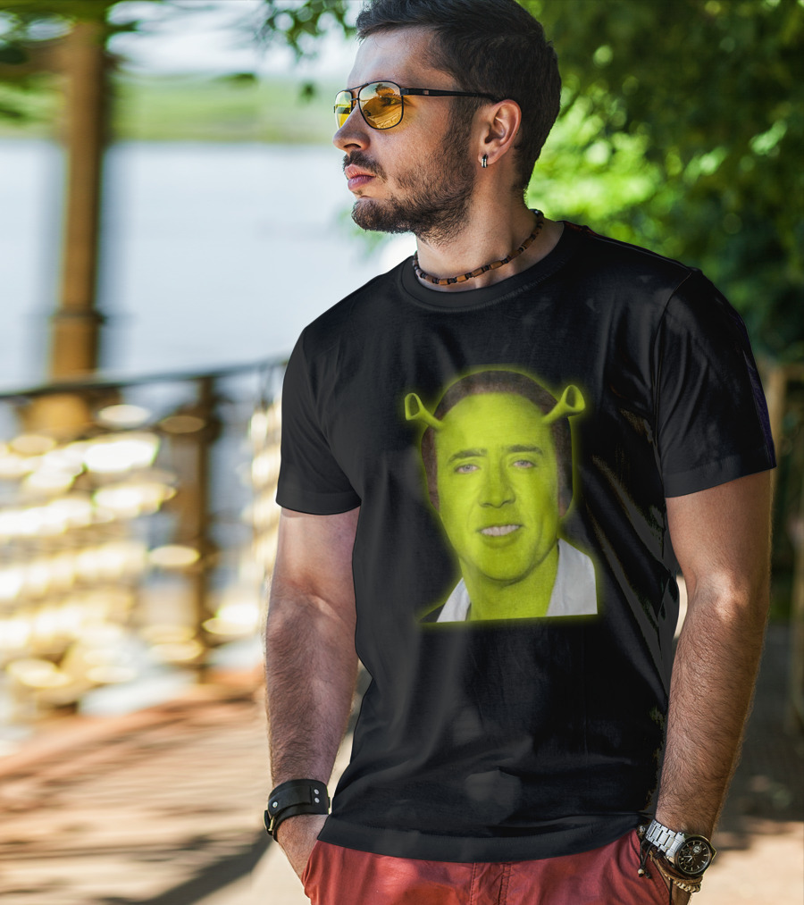 Shrekolas Cage Meme Mashup Face Fusion Character Elements T-Shirt