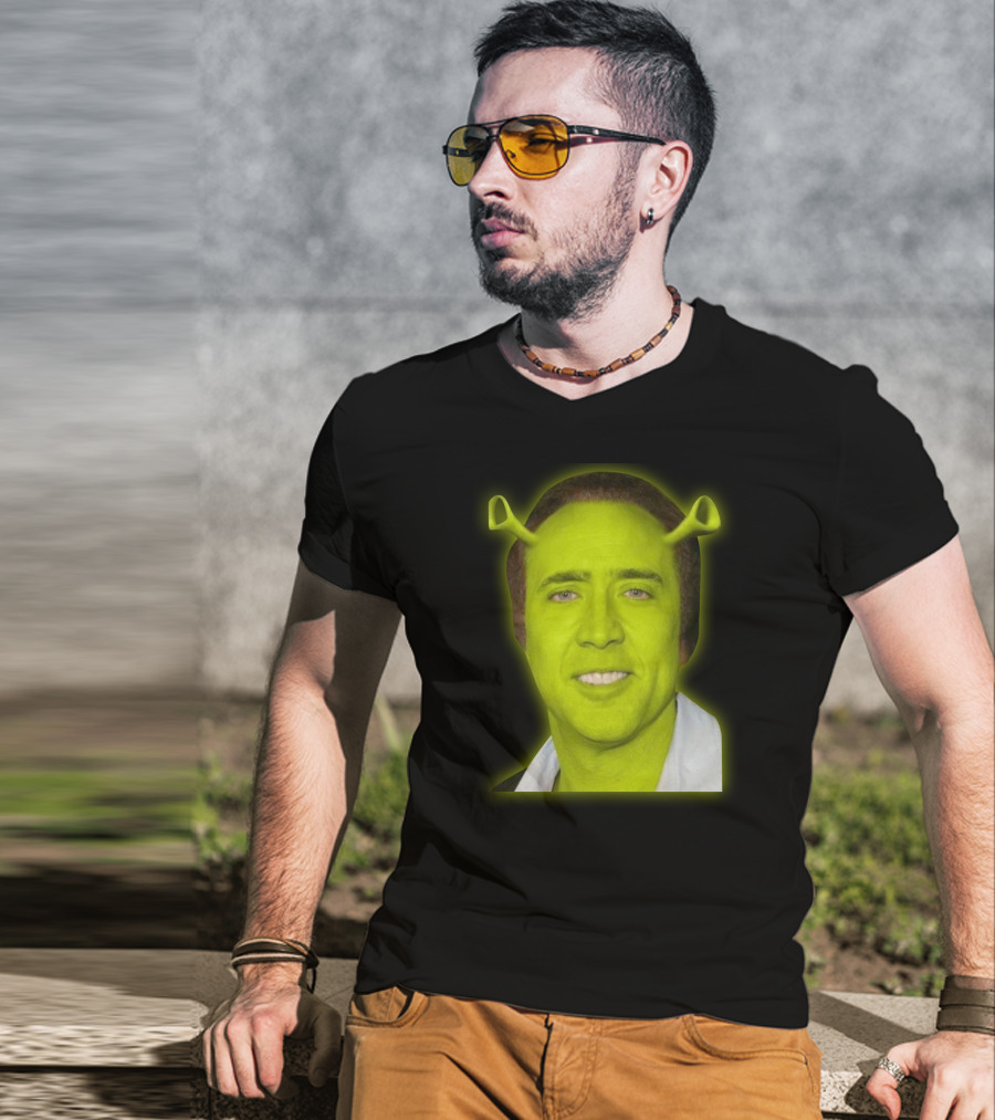 Shrekolas Cage Meme Mashup Face Fusion Character Elements T-Shirt