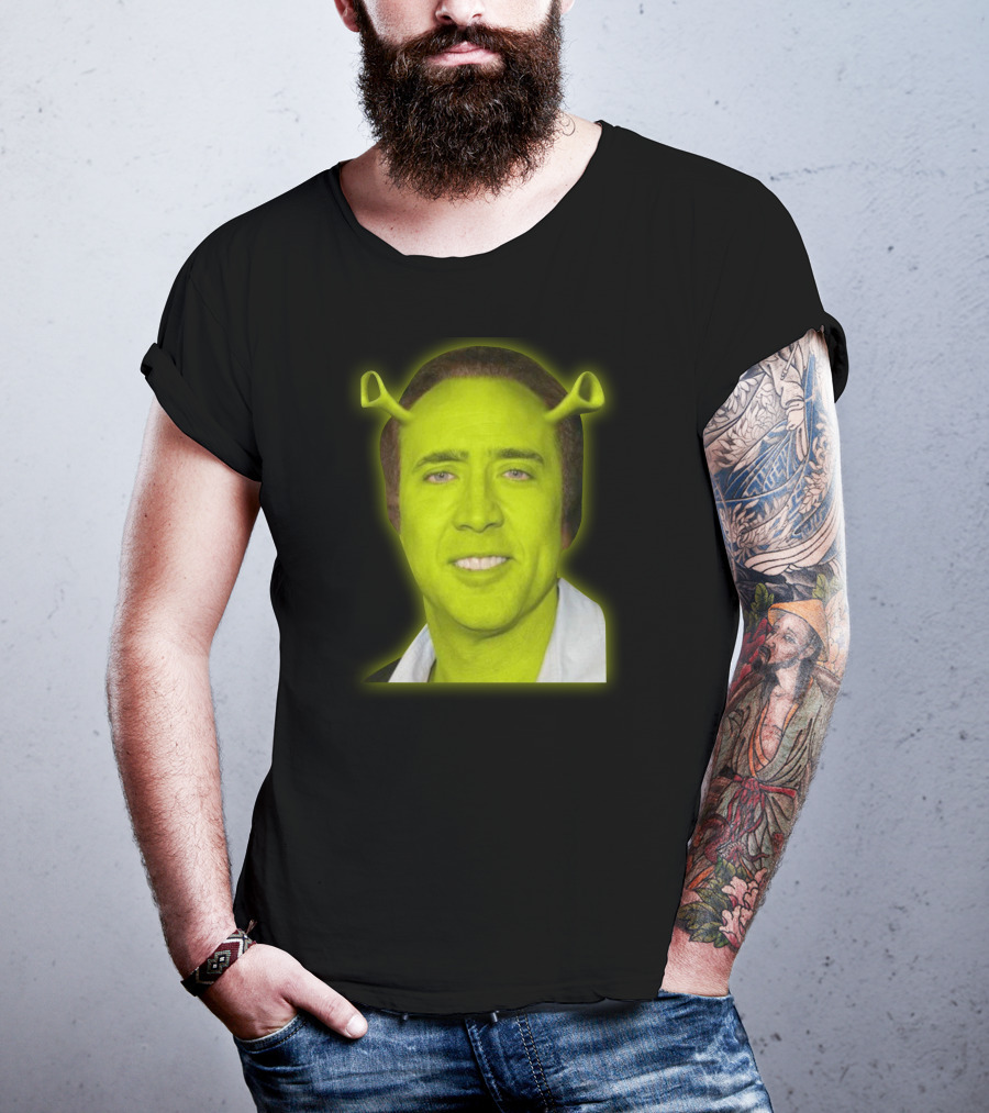 Shrekolas Cage Meme Mashup Face Fusion Character Elements T-Shirt