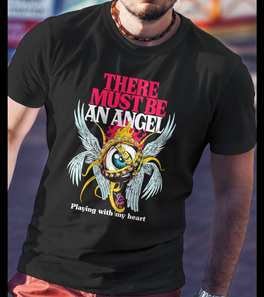 THERE MUST BE AN ANGEL Playing With My Heart Winged Eye Fiery Ring T-Shirt