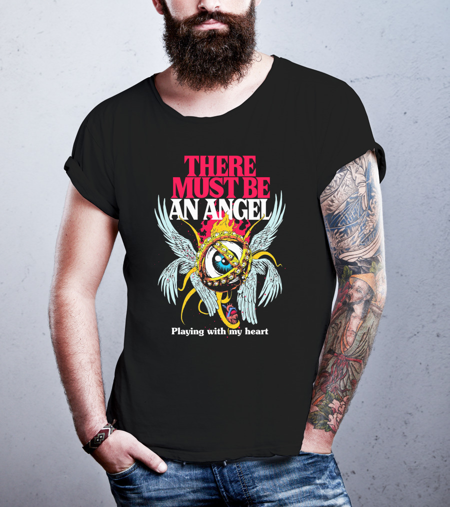 THERE MUST BE AN ANGEL Playing With My Heart Winged Eye Fiery Ring T-Shirt