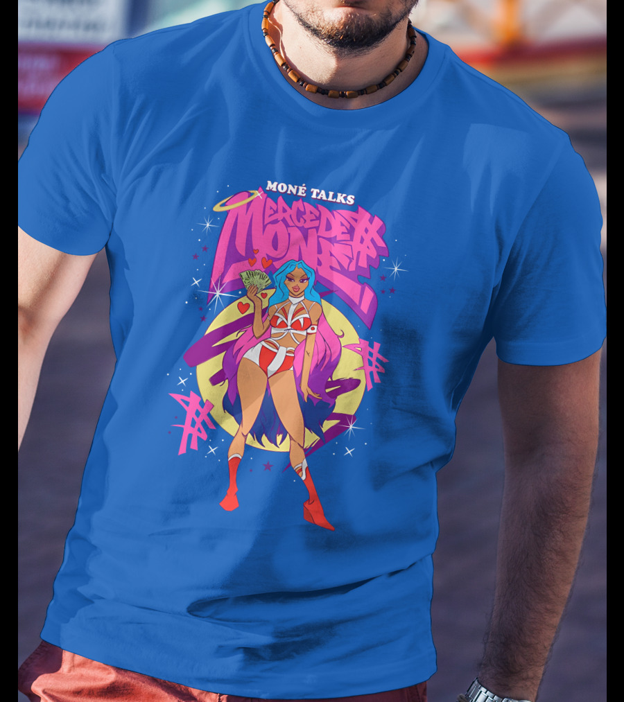 Moné Talks Vibrant Mercedes Moné Character With Angelic Halo And Cash Fan T-Shirt
