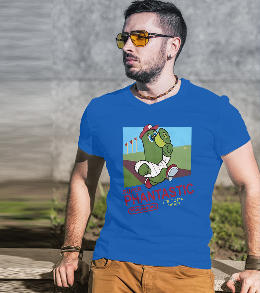 Southfellini Merch Super Phantastic Philadelphia It's Outta Here Baseball Character T-Shirt