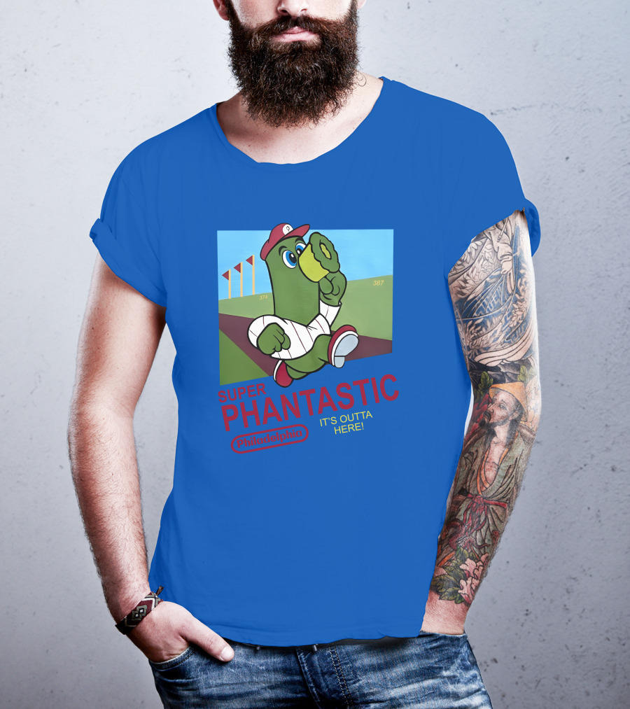 Southfellini Merch Super Phantastic Philadelphia It's Outta Here Baseball Character T-Shirt