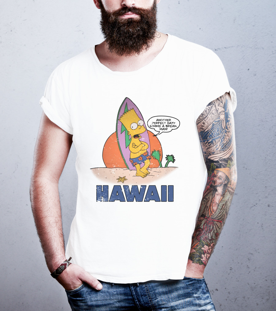 Hawaii Bart Simpson Another Perfect Day Gimme A Break Man Surfboard Cartoon T-Shirt