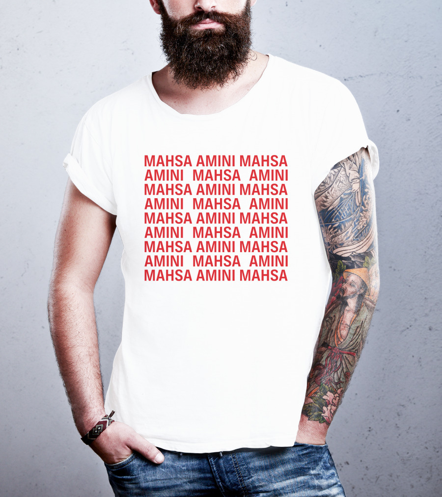 Jessica Chastain Mahsa Amini Repeated Text T-Shirt