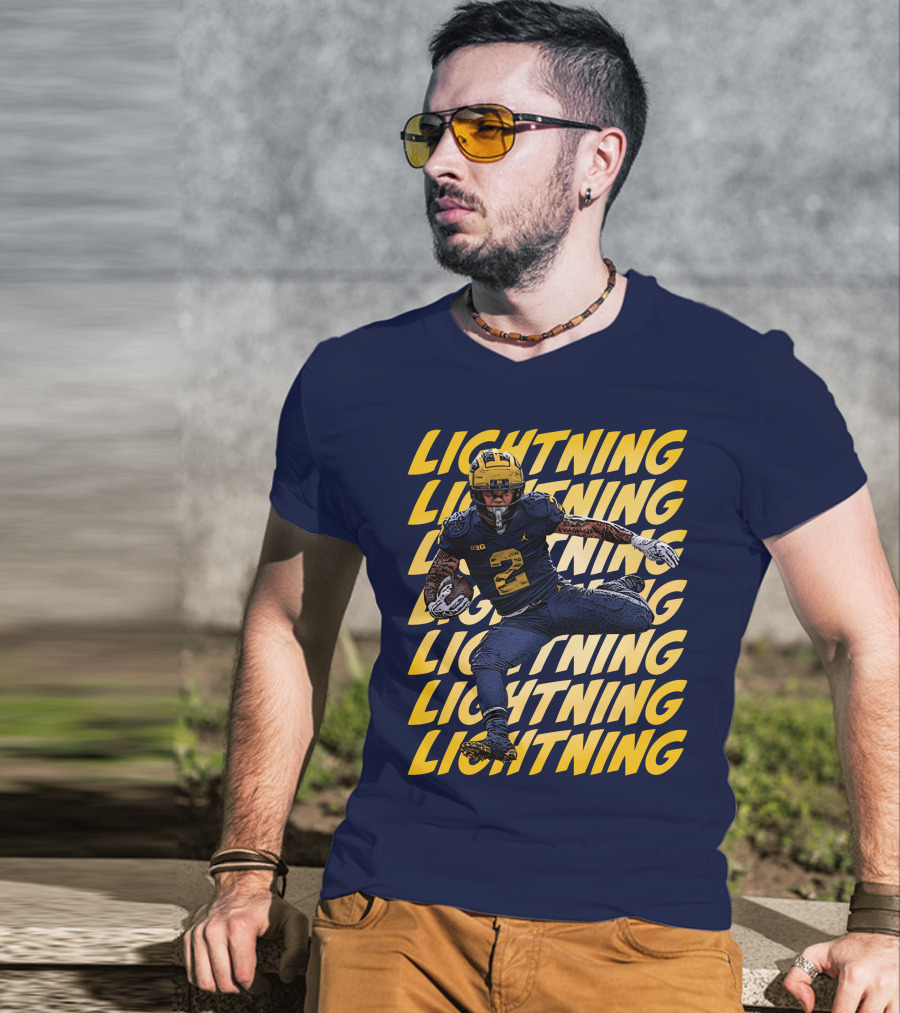 Lightning University Of Michigan Football Blake Corum Valiant Mden Merch T-Shirt