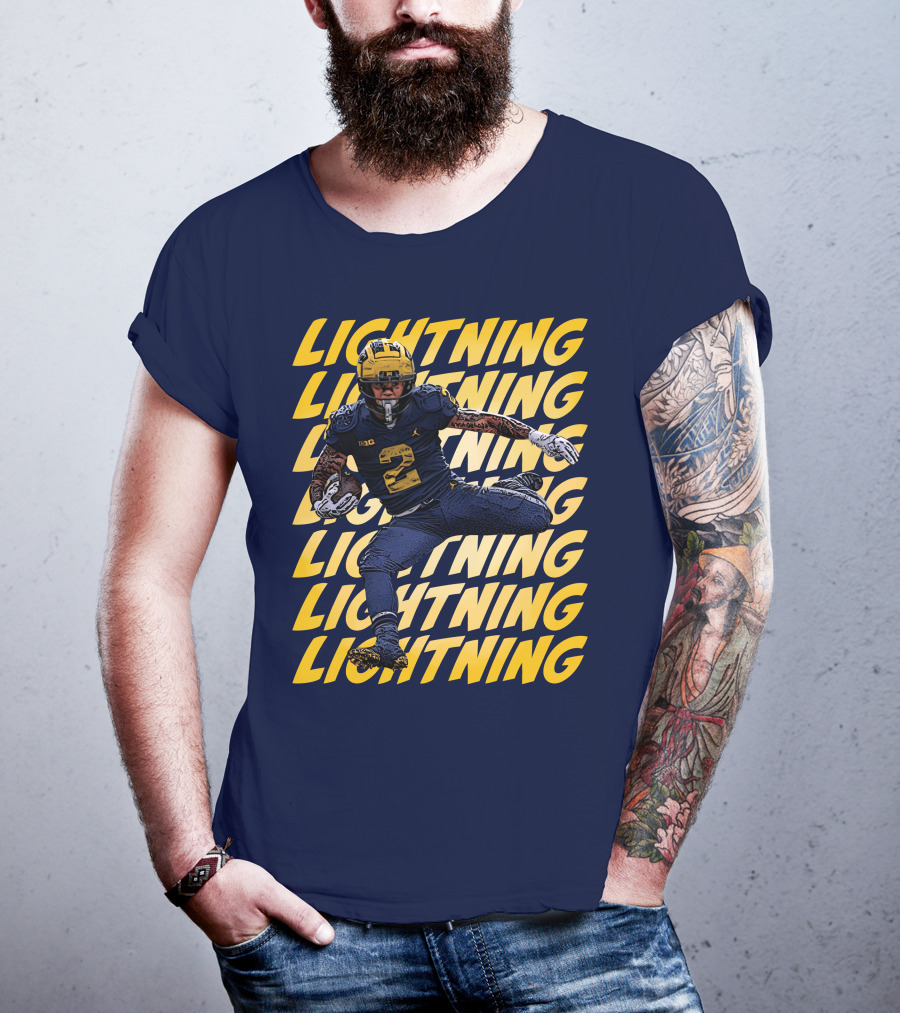 Lightning University Of Michigan Football Blake Corum Valiant Mden Merch T-Shirt
