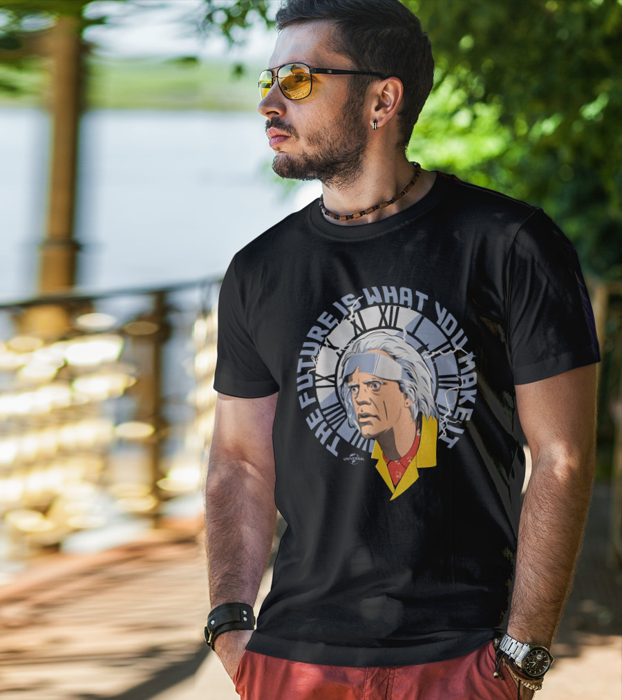 Universal Back To The Future The Future Is What You Make It Doc Brown Clock Face T-Shirt