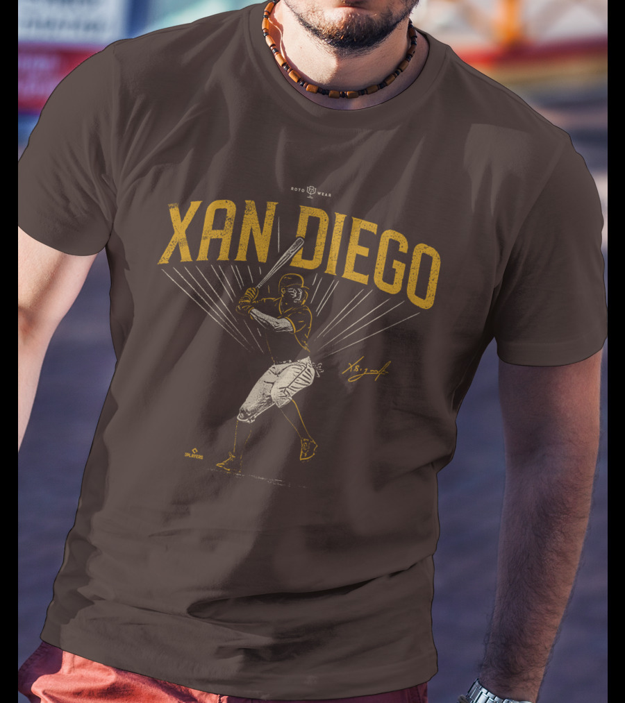 Roto Wear Xan Diego Baseball Player Swinging With Signature T-Shirt