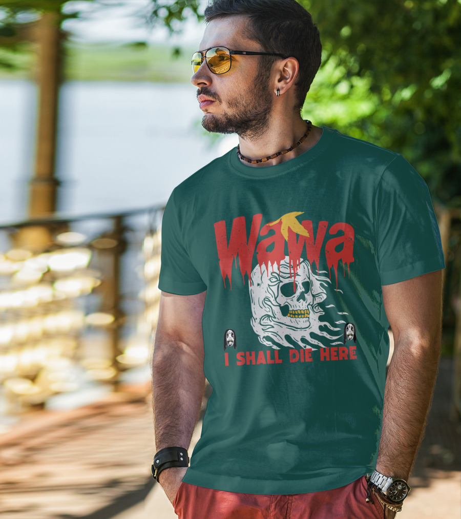 Grimgrimgrim Store Wawa I Shall Die Here Skull Motif T-Shirt