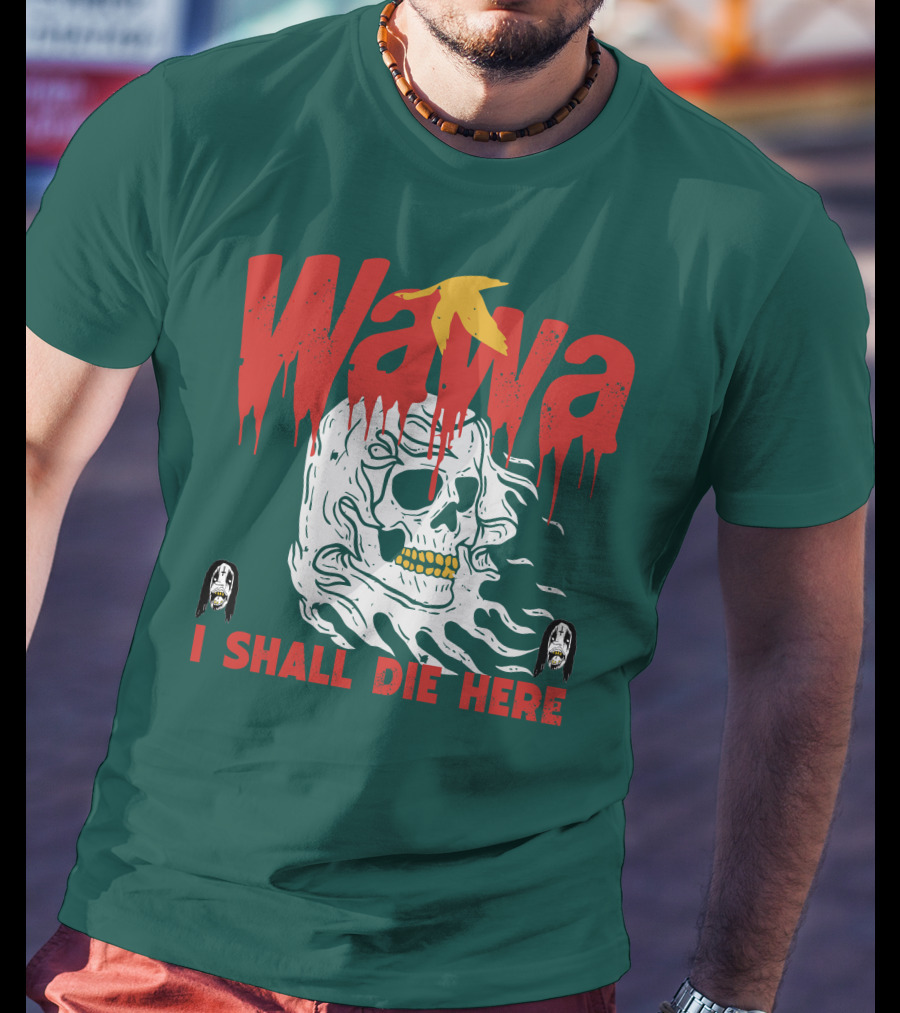 Grimgrimgrim Store Wawa I Shall Die Here Skull Motif T-Shirt