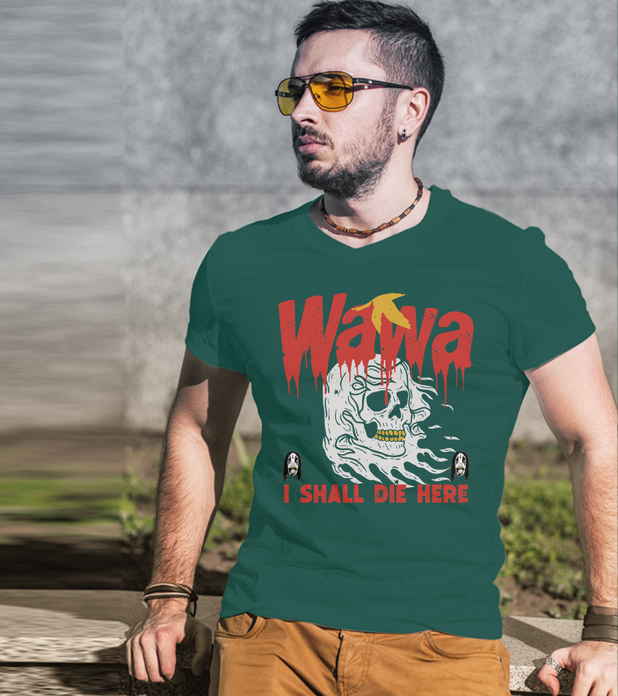 Grimgrimgrim Store Wawa I Shall Die Here Skull Motif T-Shirt