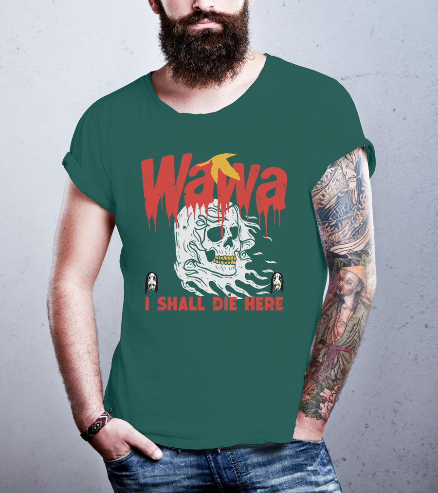 Grimgrimgrim Store Wawa I Shall Die Here Skull Motif T-Shirt
