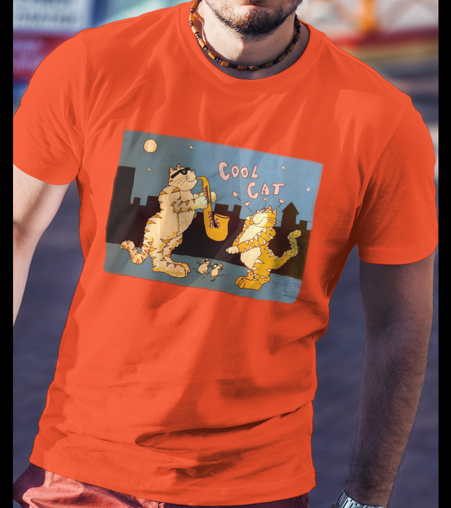 Harry Wearing Cool Cat Playing Saxophone In City Night Sky T-Shirt