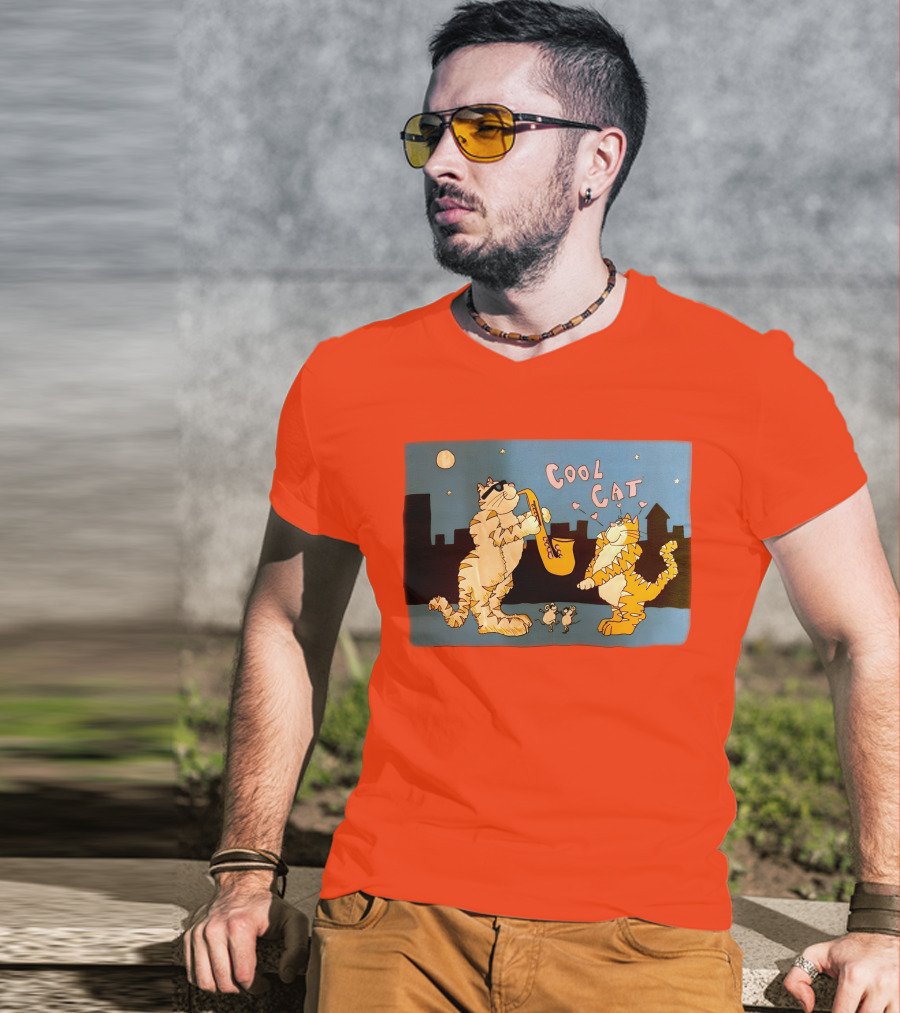 Harry Wearing Cool Cat Playing Saxophone In City Night Sky T-Shirt