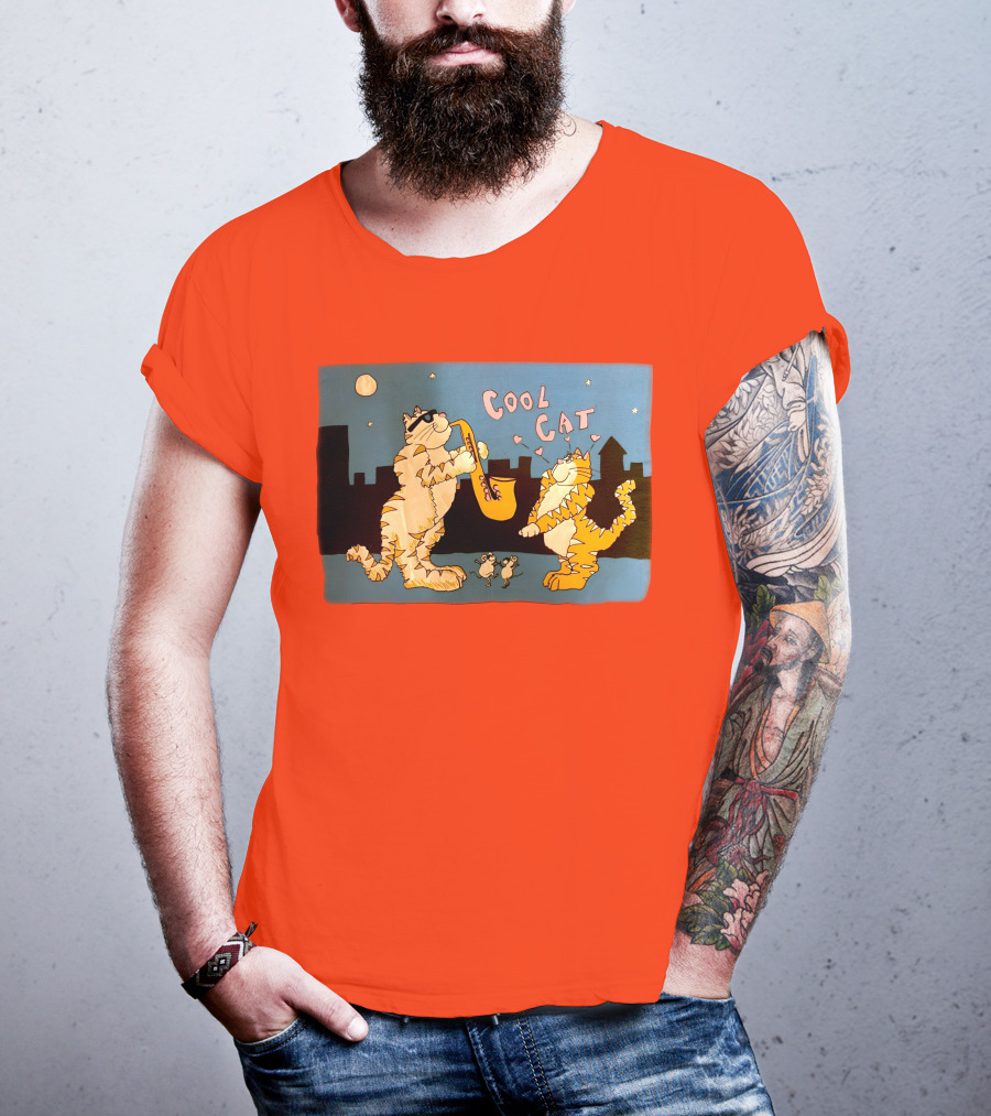 Harry Wearing Cool Cat Playing Saxophone In City Night Sky T-Shirt