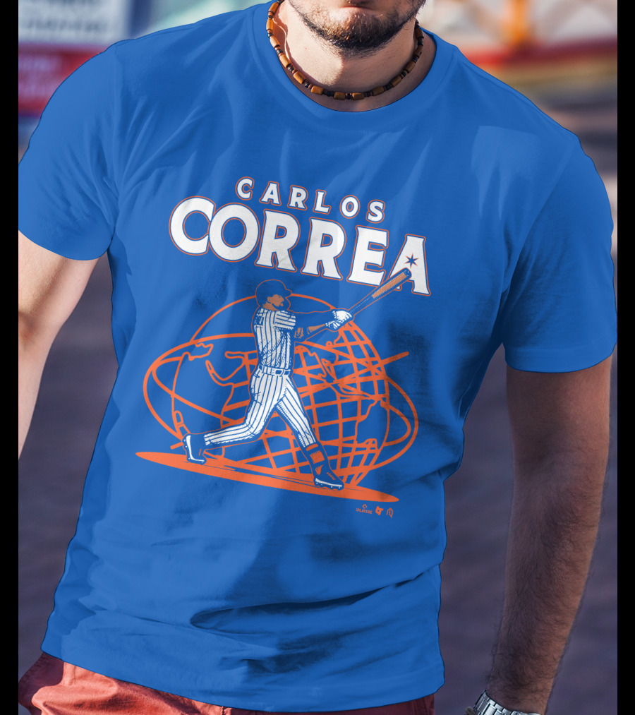 Carlos Correa Baseball Swing With Global Background T-Shirt