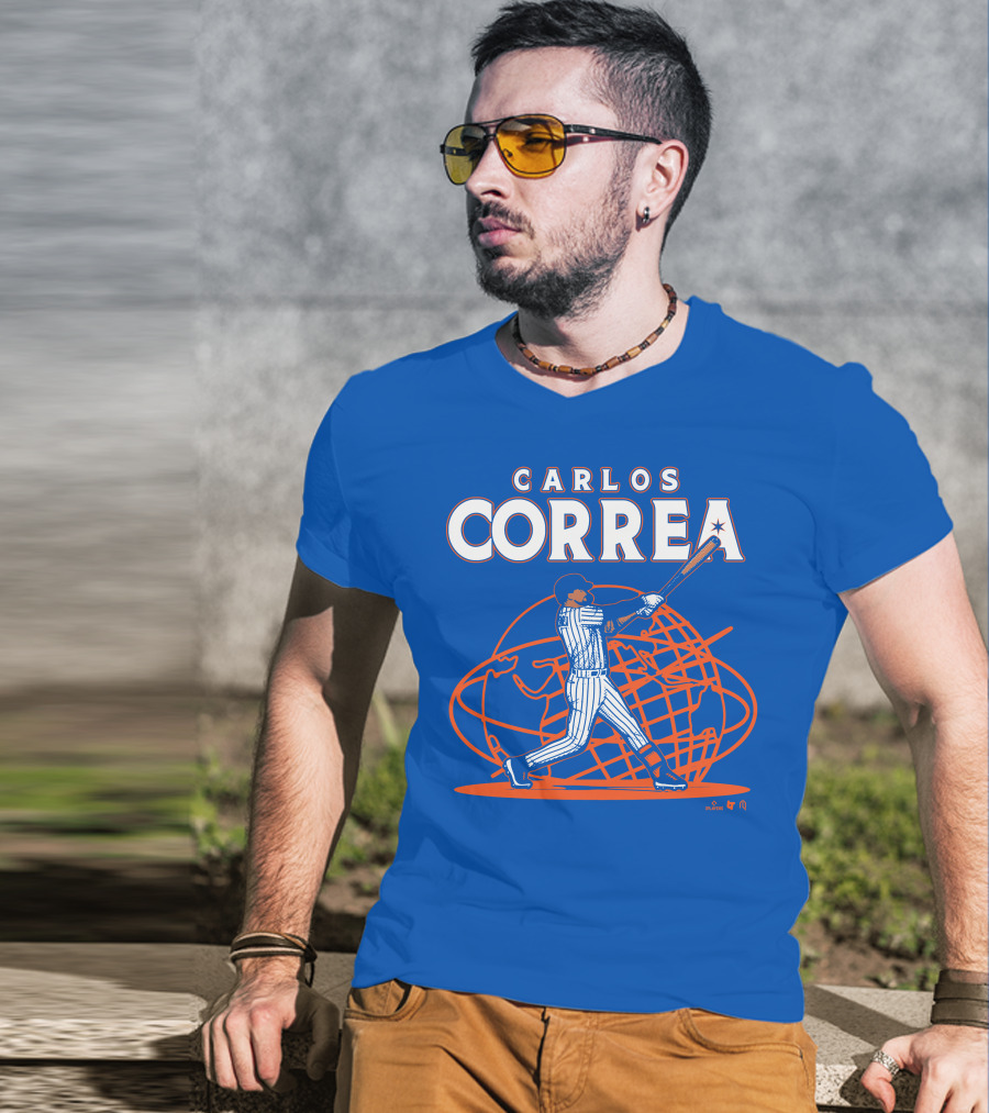 Carlos Correa Baseball Swing With Global Background T-Shirt