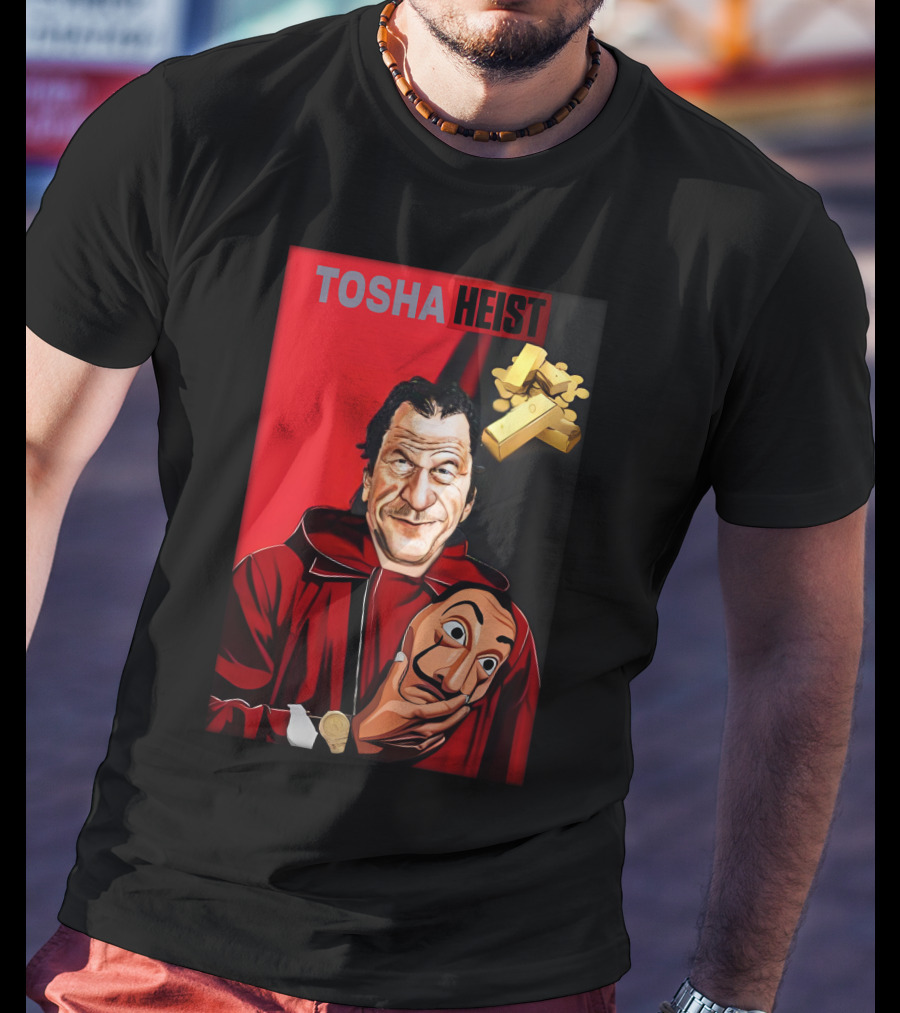 Tosha Heist Garb House Masked Figure With Gold Bars T-Shirt